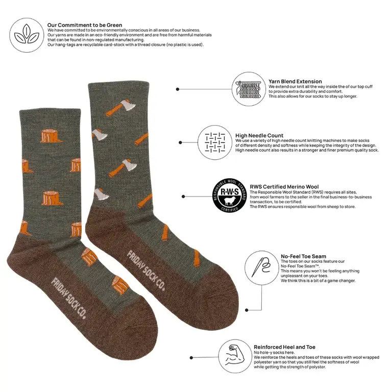 Friday Sock Co Friday Sock Co Men's Merino Socks Axe Tree