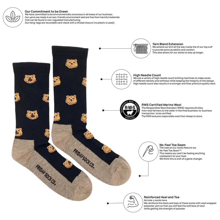Friday Sock Co Friday Sock Co Men's Merino Socks Bears