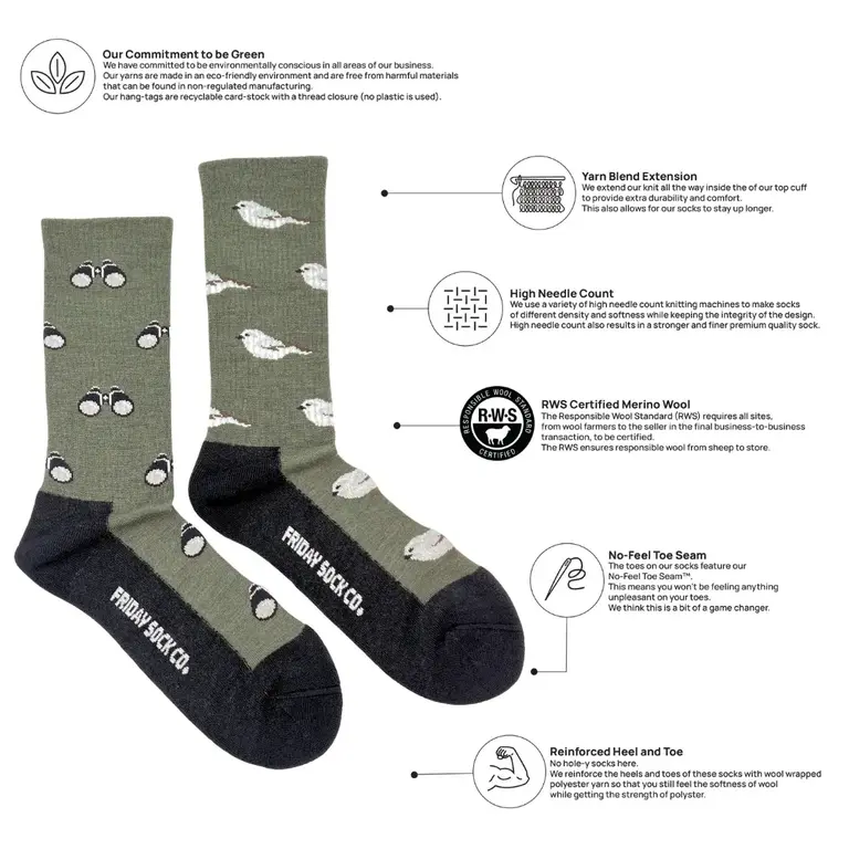 Friday Sock Co Friday Sock Co Men's Merino Socks Birdwatching