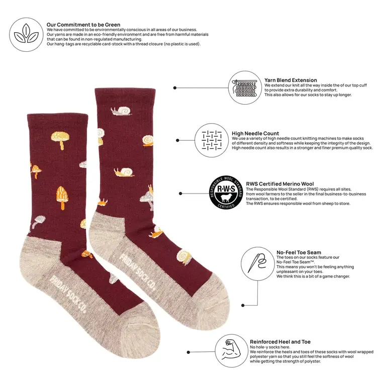 Friday Sock Co Friday Sock Co Men's Merino Socks Mushrooms