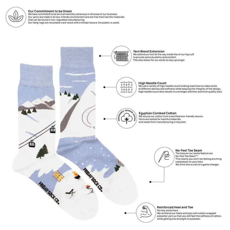 Friday Sock Co Friday Sock Co Men's Cotton Socks Ski Scene