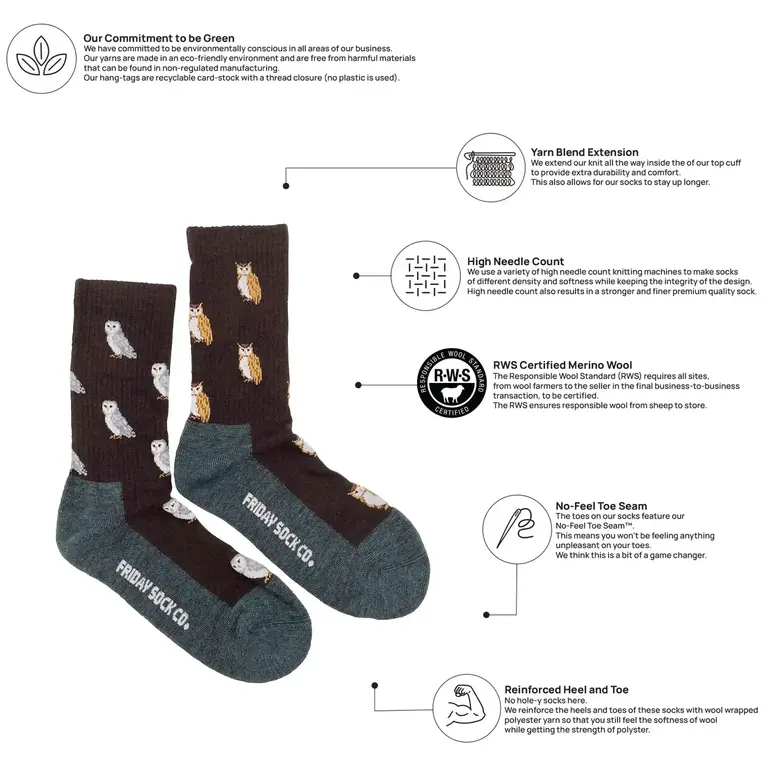 Friday Sock Co Friday Sock Co Women's Merino Socks Owl
