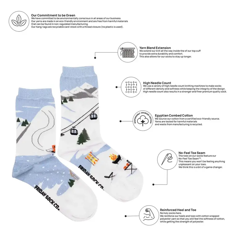 Friday Sock Co Friday Sock Co Women's Cotton Socks Ski Scenes