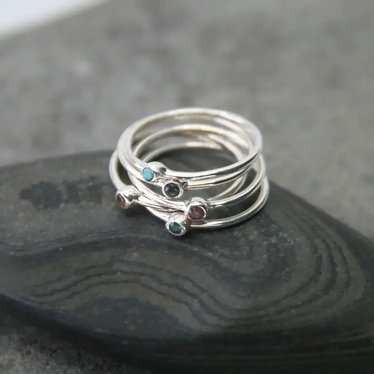 Heart & Lotus HL Set of Five Gemstone Stacking Rings Sterling Silver