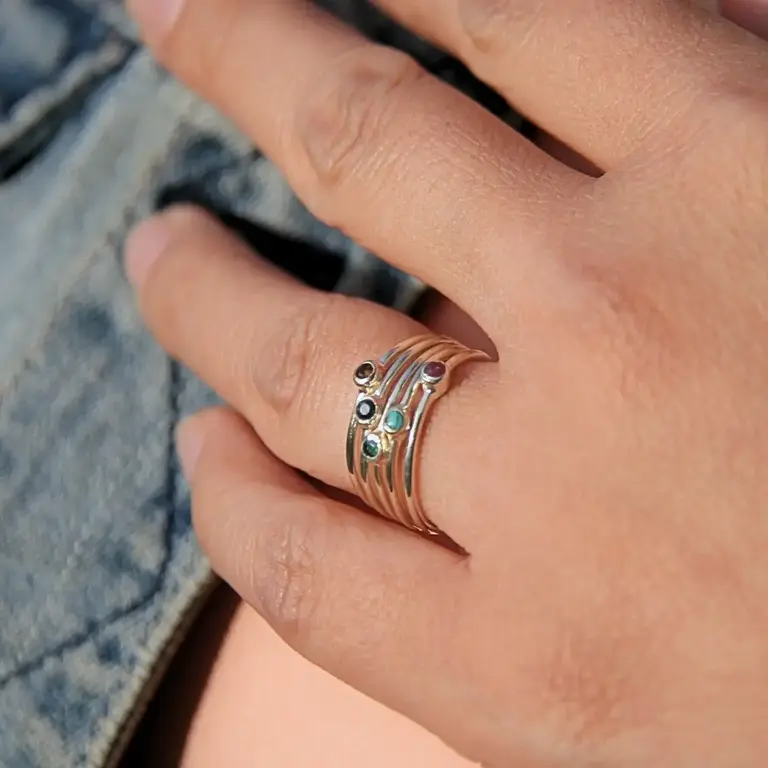 Heart & Lotus HL Set of Five Gemstone Stacking Rings Sterling Silver