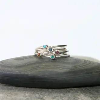 Heart & Lotus HL Set of Five Gemstone Stacking Rings Sterling Silver