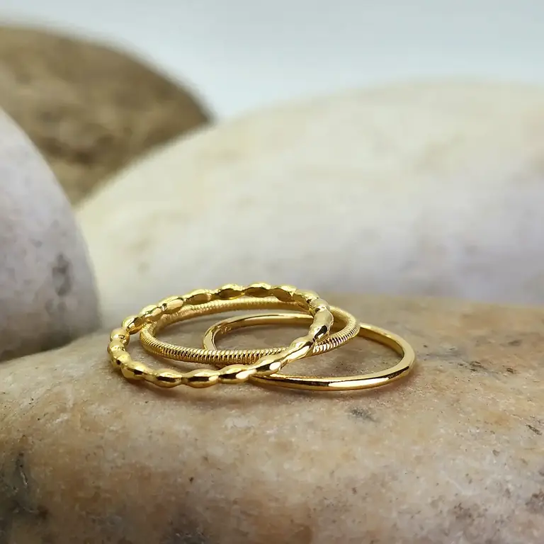 Heart & Lotus HL Set of Three Stacking Rings Gold on Brass