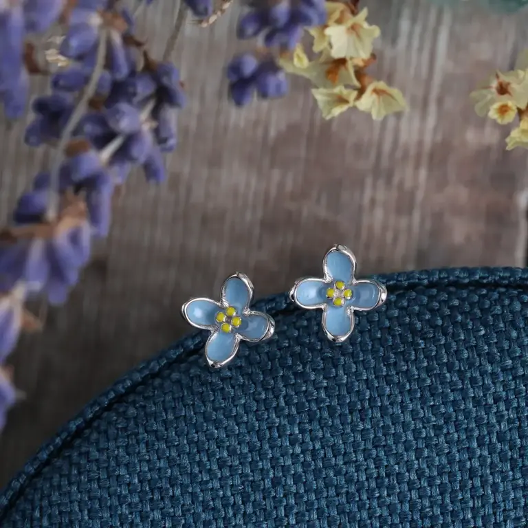 Attic Attic Enamel Blue Flower Studs Silver