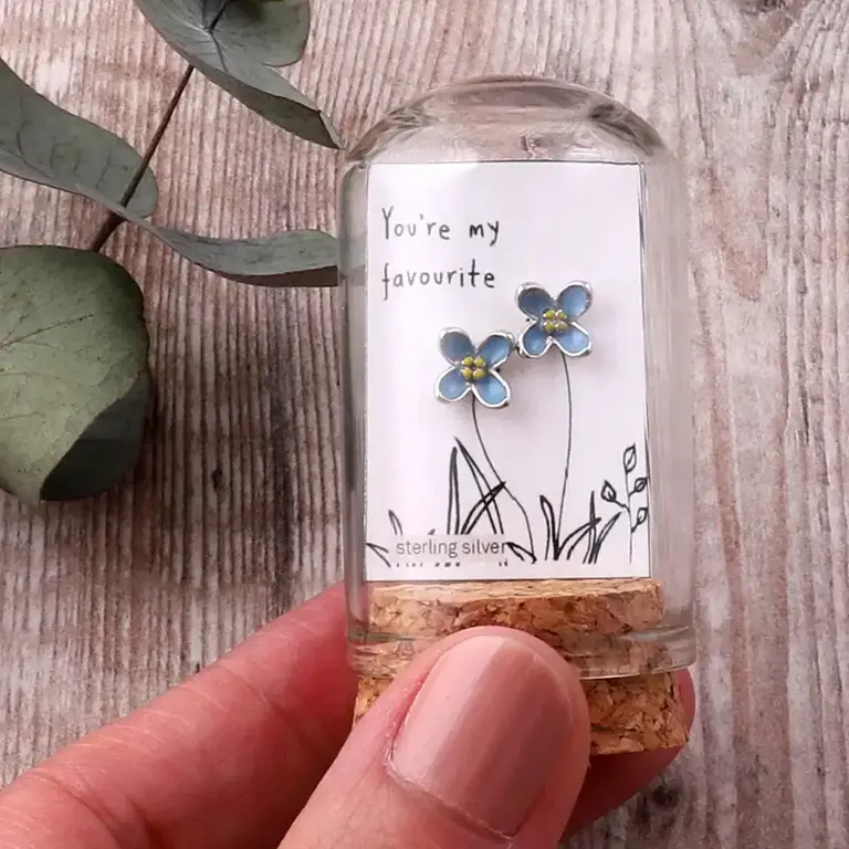 Attic Attic Enamel Blue Flower Studs Silver