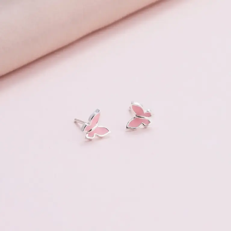 Attic Attic You're My Favourite Pink Heart Enamel Studs Silver