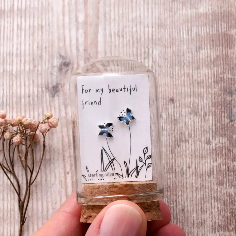 Attic Attic Beautiful Friend Blue Enamel Butterfly Studs