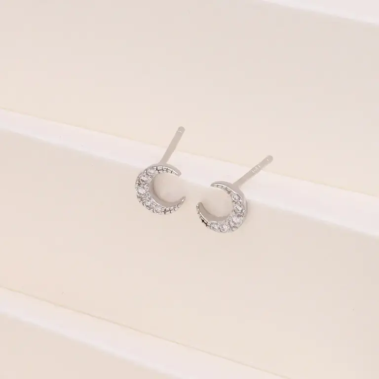 Attic Attic Crystal Moon Studs Sterling Silver