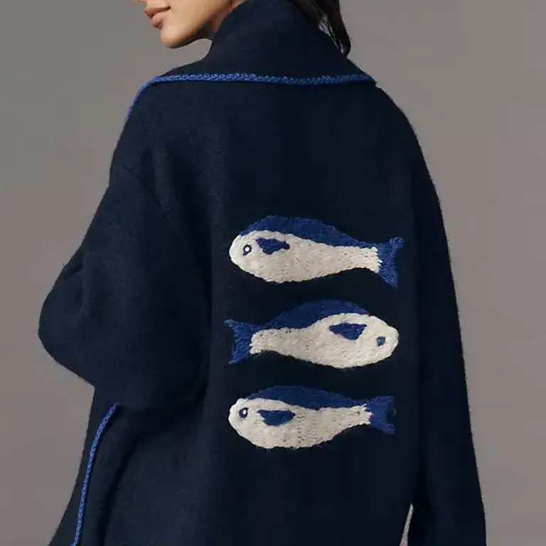 Flat White Flat White Embroidered Sardine Longline Cardigan O/S