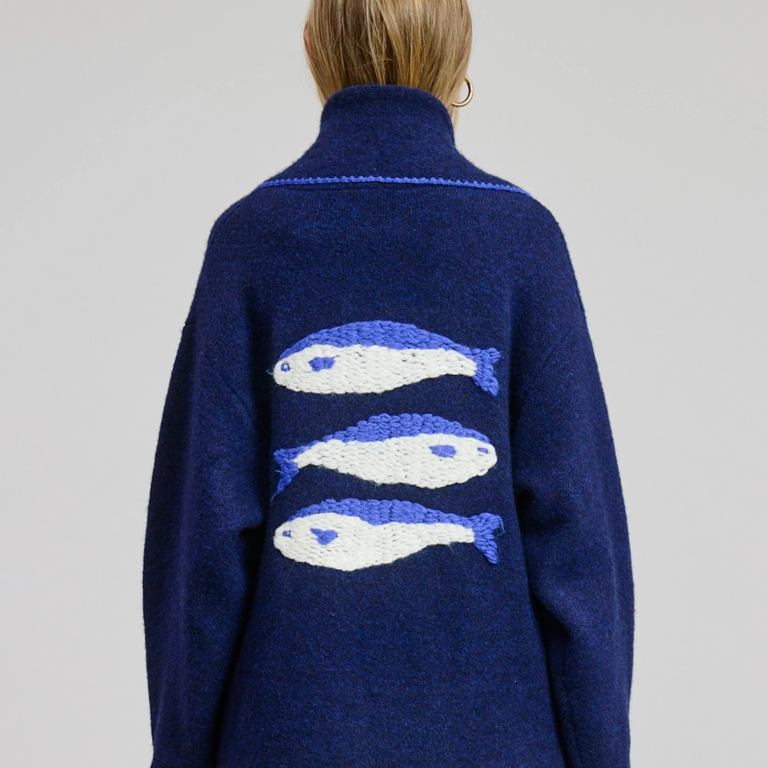 Flat White Flat White Embroidered Sardine Longline Cardigan O/S