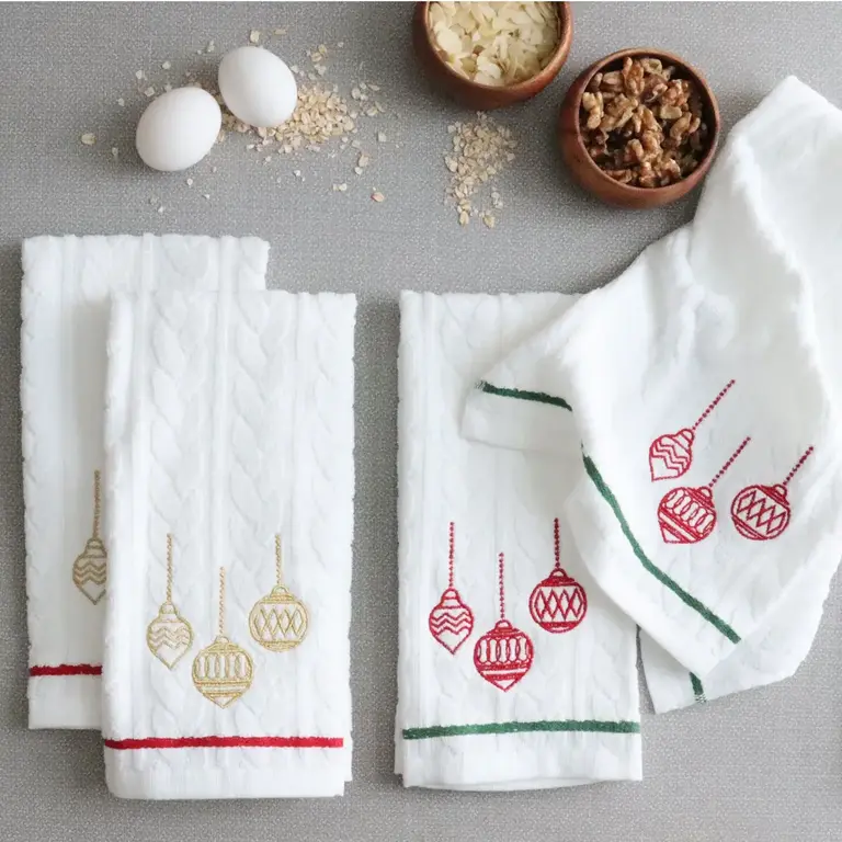 HMN Embroidered Ornaments Terry Towels S/2