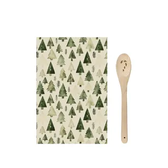 HMN Trees Tea Towel & Wooden Spoon Set/2