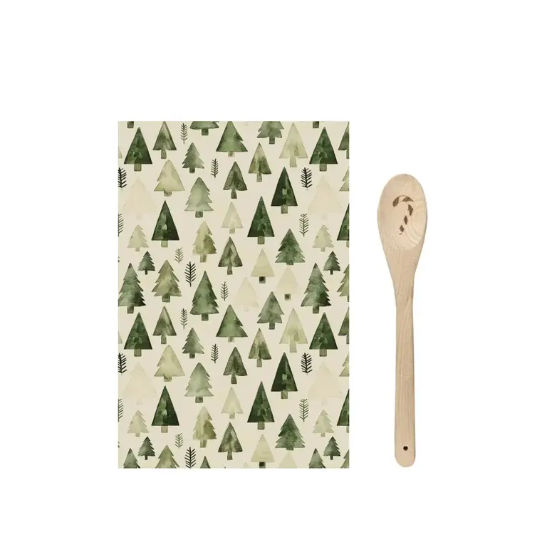 HMN Trees Tea Towel & Wooden Spoon Set/2