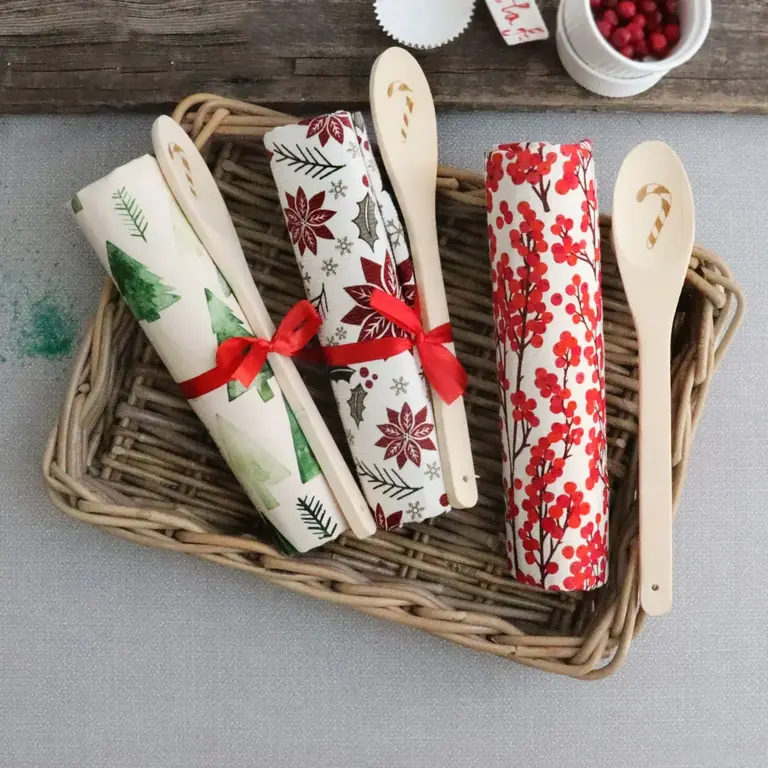 HMN Trees Tea Towel & Wooden Spoon Set/2