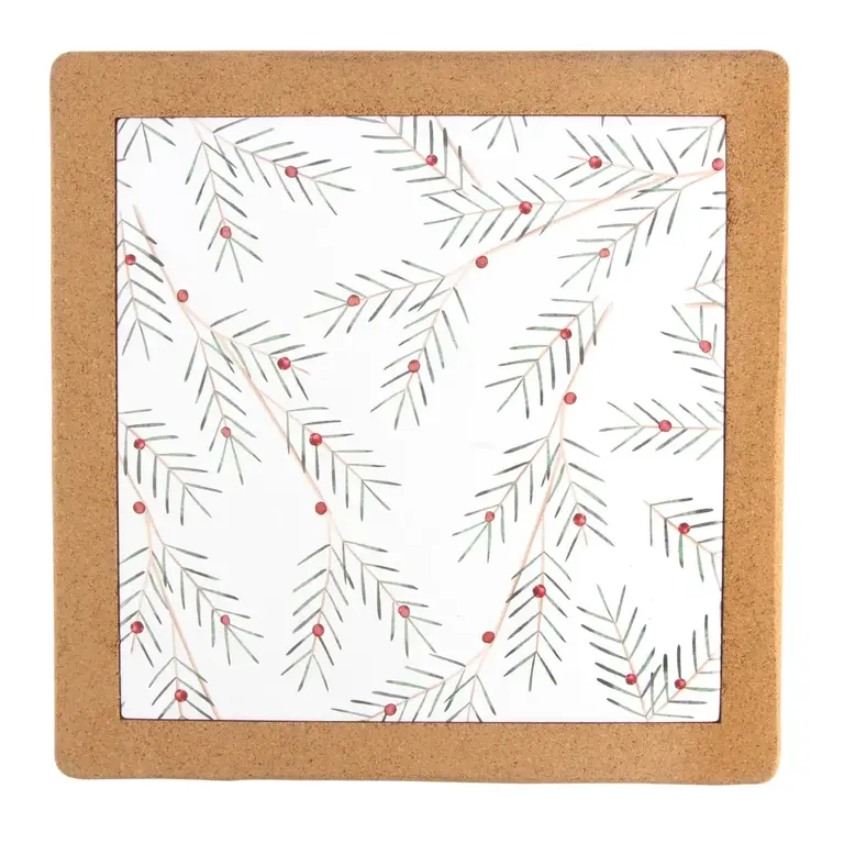 HMN Ceramic & Cork Holly Trivet
