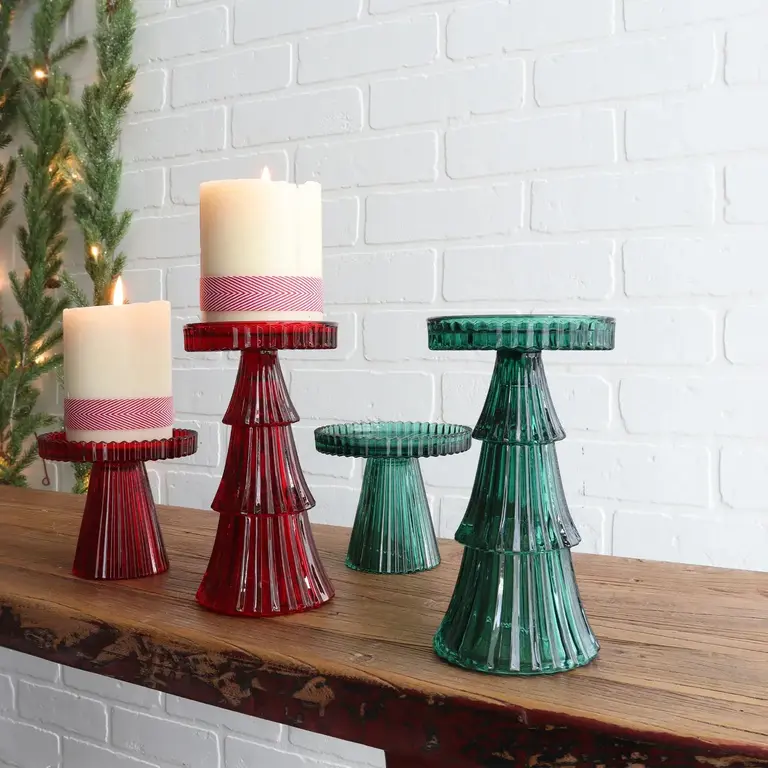 HMN Tree Pillar Candle Holder Red Large 4x7