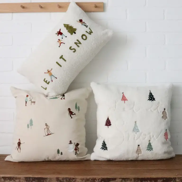 HMN Let It Snow Embroidered Cushion  12x20 (Insert Included)