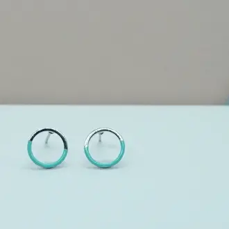 Copper Bee Copper Bee Turquoise Circle Enamel Silver Studs