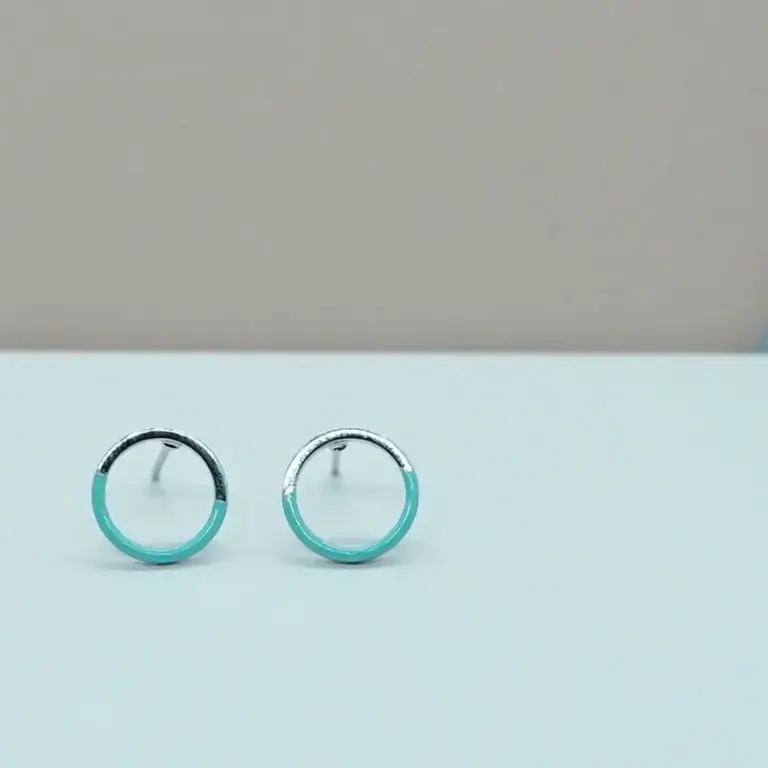 Copper Bee Copper Bee Turquoise Circle Enamel Silver Studs