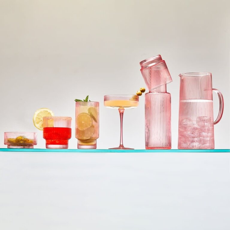 ICM ICM Ribbed Highball Glass Rose 14.2 oz