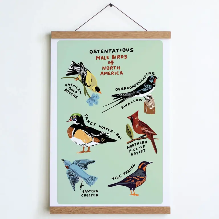 SHC SHC Male Birds Green Print 12x18" Unframed