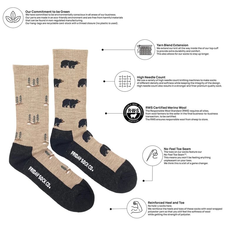 Friday Sock Co Friday Sock Co Men's Merino Socks Bear & Tree
