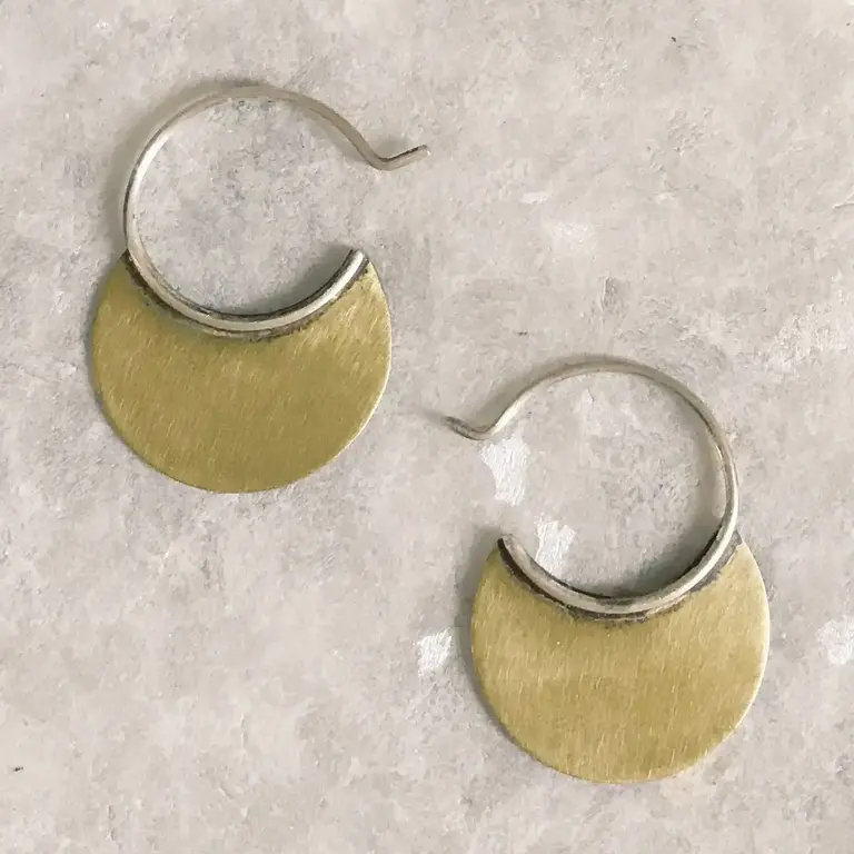 Madini Madini Tiny Brass Discs Sterling Circle Hoops