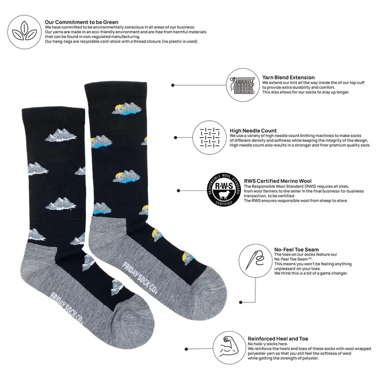 Friday Sock Co Friday Sock Co Men's Merino Socks Mountains