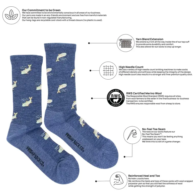 Friday Sock Co Friday Sock Co Men's Merino Socks Fish