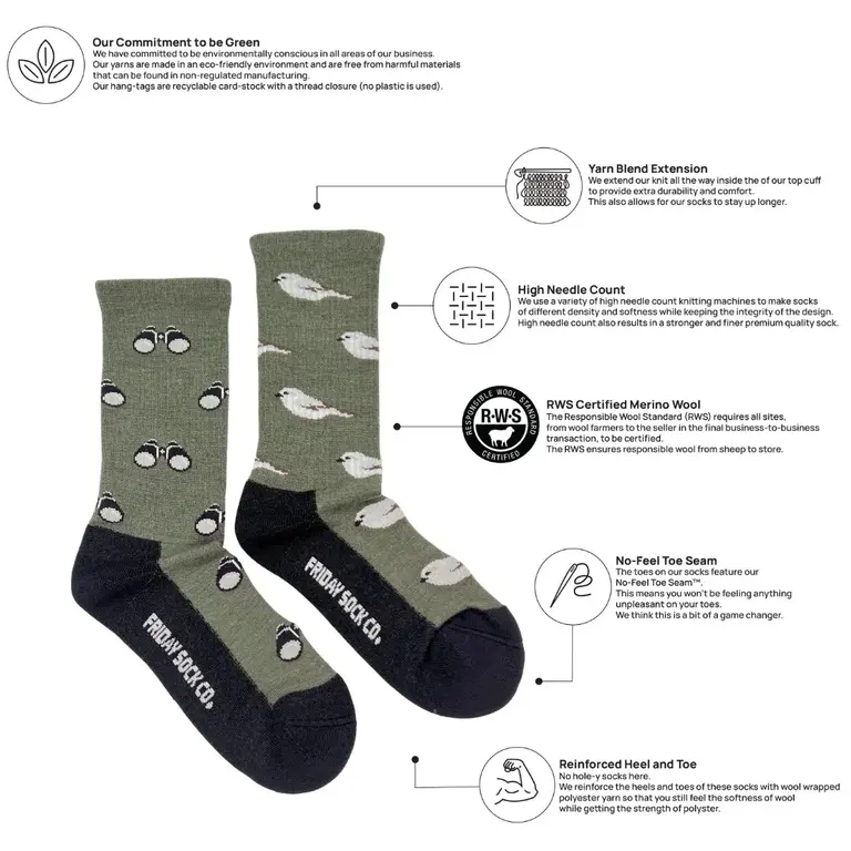 Friday Sock Co Friday Sock Co Women's Merino Socks Birdwatching