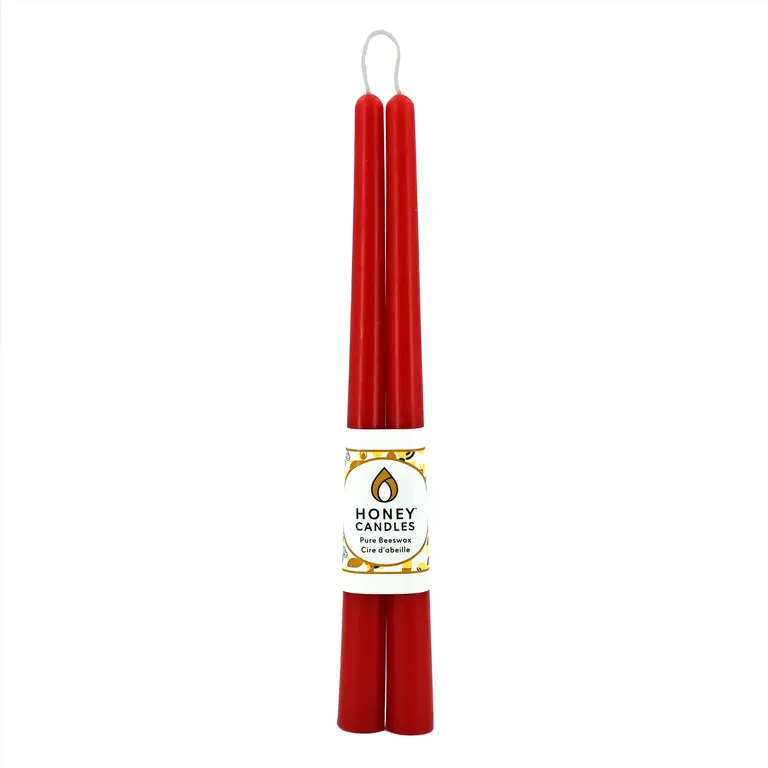 Honey Candles HC Beeswax Candle - Taper Pair 12" Red