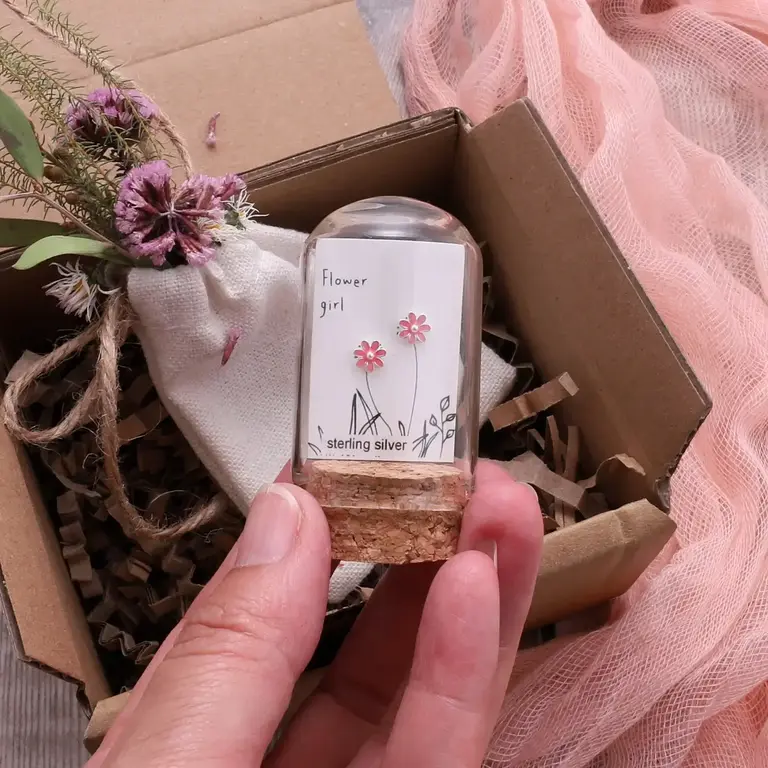 Attic Attic Pink Flower Studs Sterling Silver