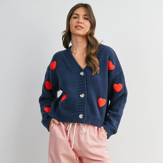Buttermelon Buttermelon Embroidered Heart Cardigan Navy