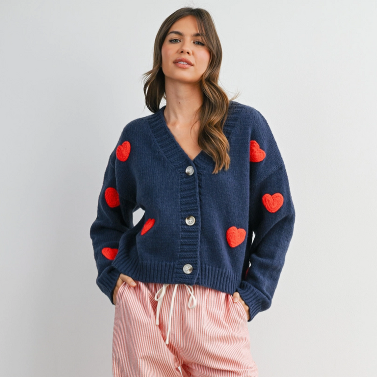 Buttermelon Buttermelon Embroidered Heart Cardigan Navy