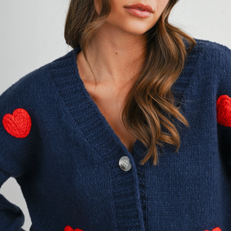 Buttermelon Buttermelon Embroidered Heart Cardigan Navy