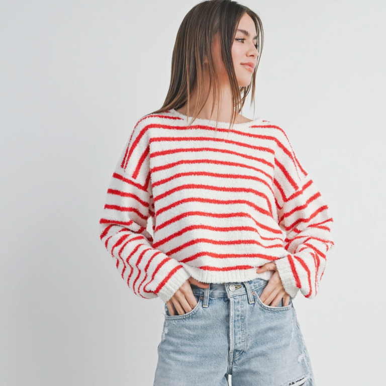Buttermelon Buttermelon Striped Knit Sweater Red