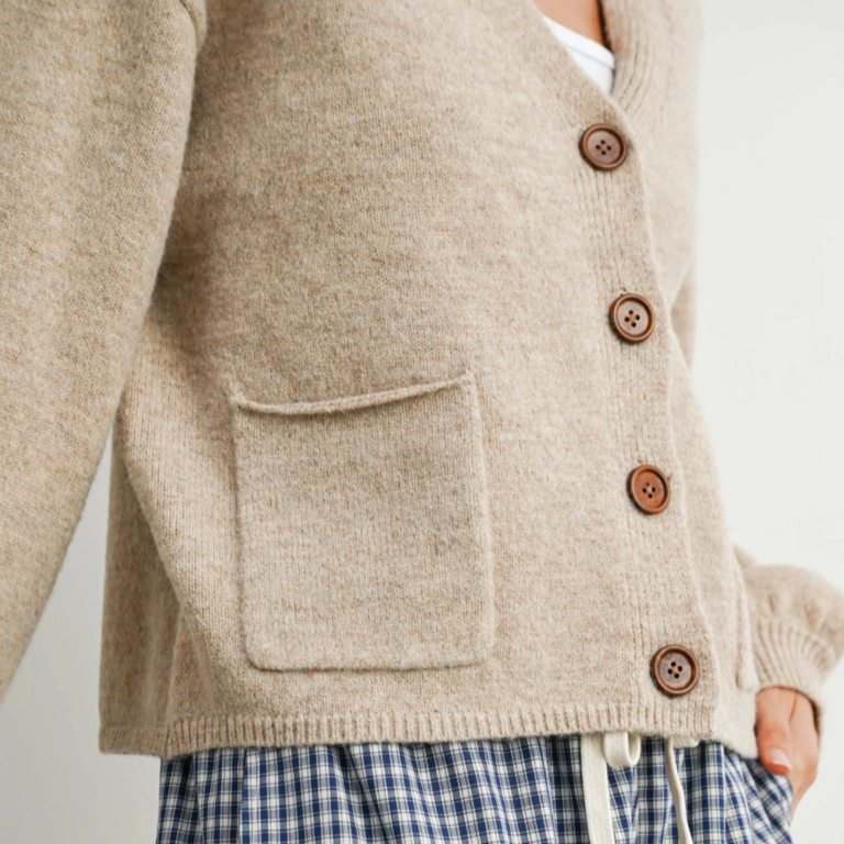 Buttermelon Buttermelon V Neck Cuffed Sleeve Cardigan Taupe