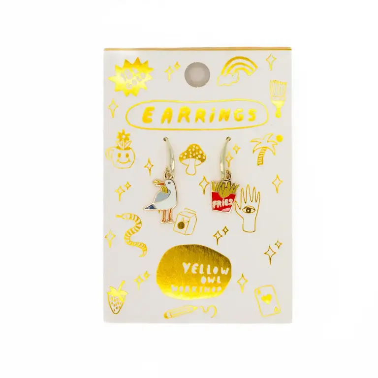 Yellow Owl Yellow Owl Seagull + Fries Enamel Dangle Earrings