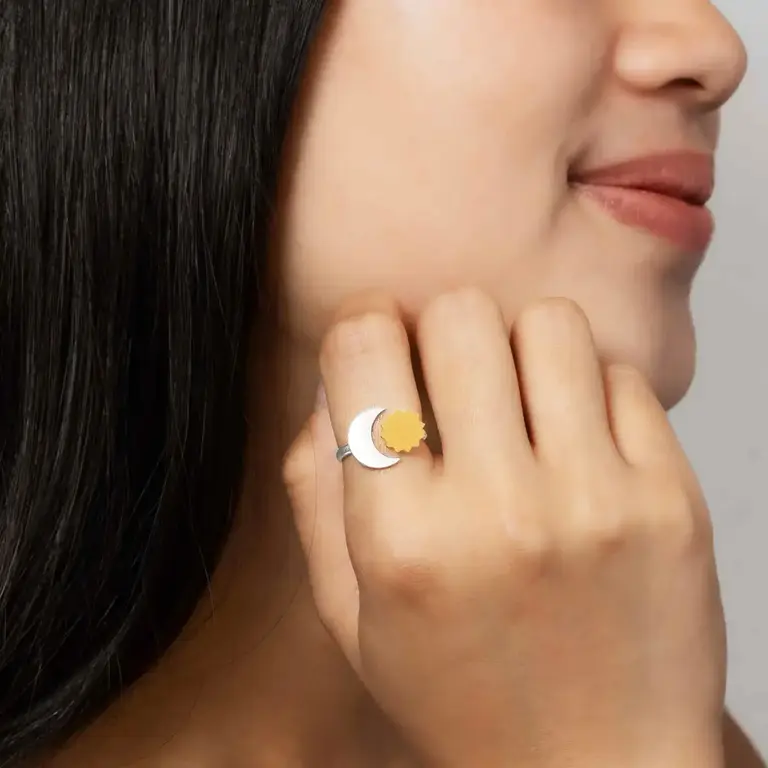 Nina Designs ND Sun and Moon Mixed Metal Ring O/S