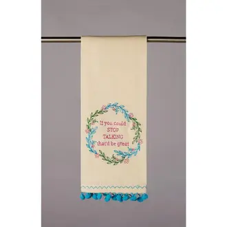 PK Handcraft Embroidered Linen/Cotton Kitchen Towel Stop Talking