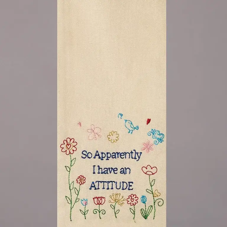 PK Handcraft Embroidered Linen/Cotton Kitchen Towel Attitude