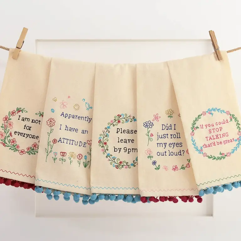 PK Handcraft Embroidered Linen/Cotton Kitchen Towel Attitude