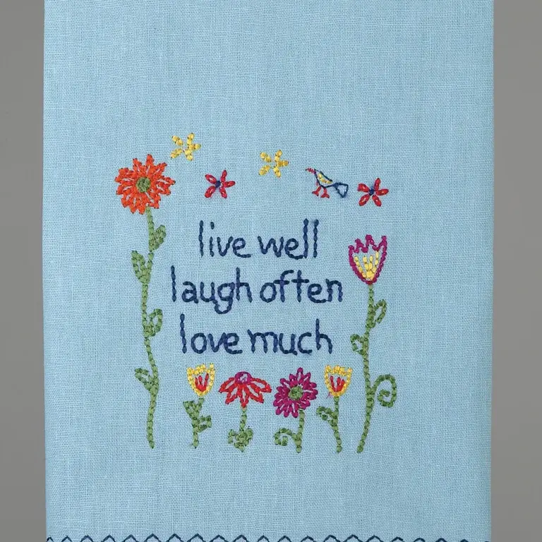 PK Handcraft Embroidered Linen/Cotton Kitchen Towel Live Well