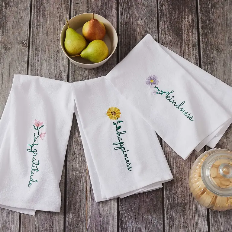 PK Handcraft Embroidered Cotton Kitchen Towel - Happiness