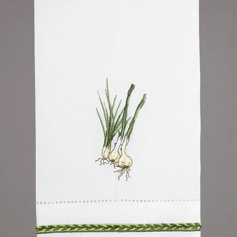 PK Handcraft Embroidered Ramie/Cotton Guest Towel Spring Onions