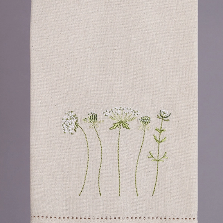 PK Handcraft Linen Blend Embroidered Guest Towel White Floral